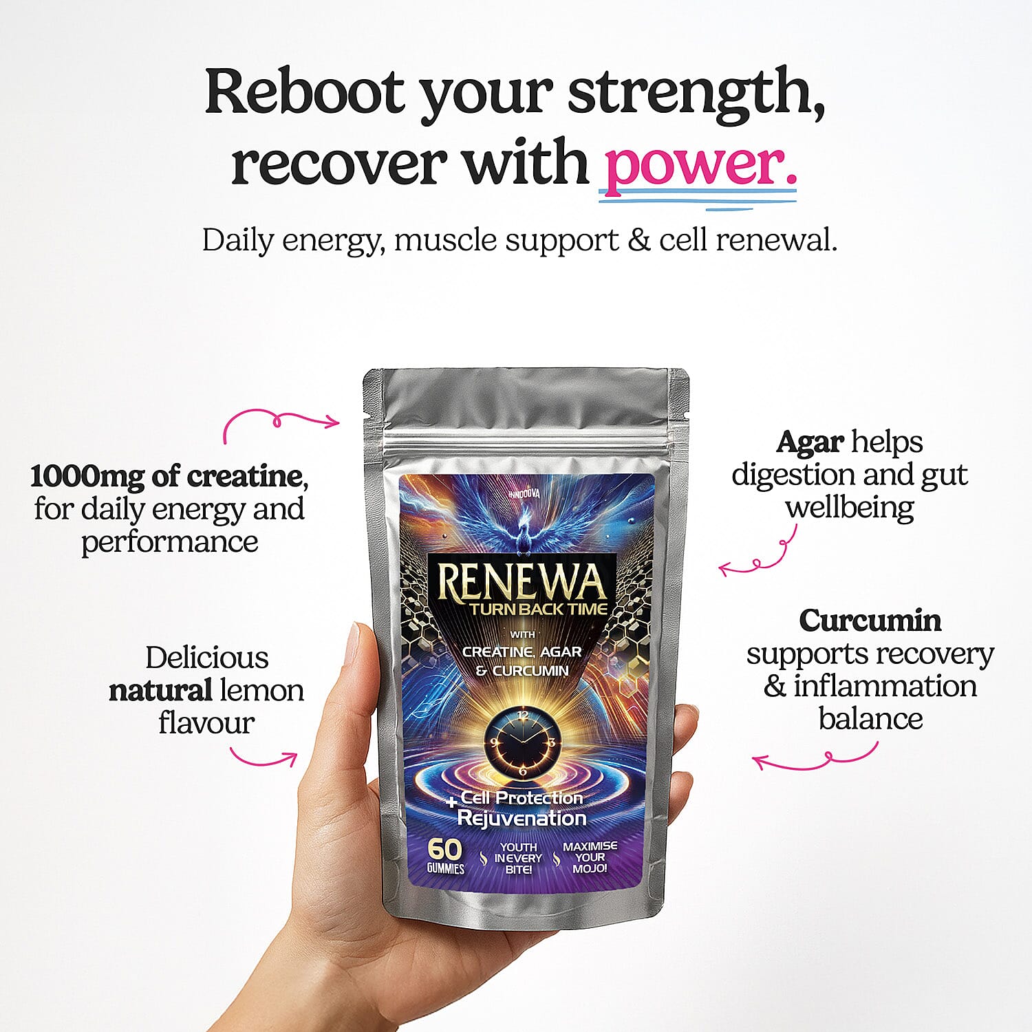 Gummies Innooova Renewa | 60 Gummies + 10 Gummies Pack Free | Creatine + Curcumin 221276487 3