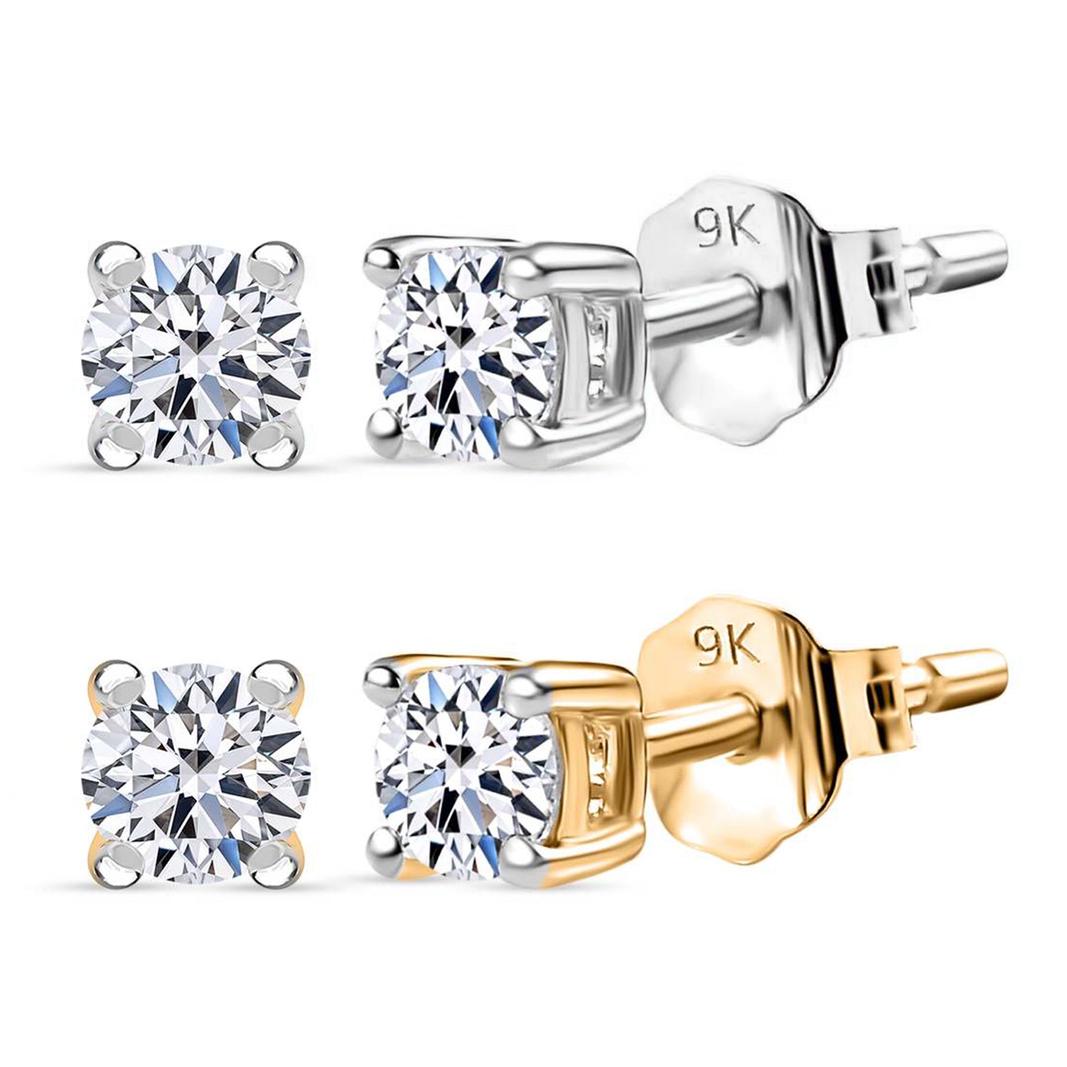 Set of 2 - LUXURIANT 0.25 Ct. Lab Grown Diamond Solitaire Stud Earrings in 9K White Gold &amp; Yellow Gold, SGL Certified 221277431 0