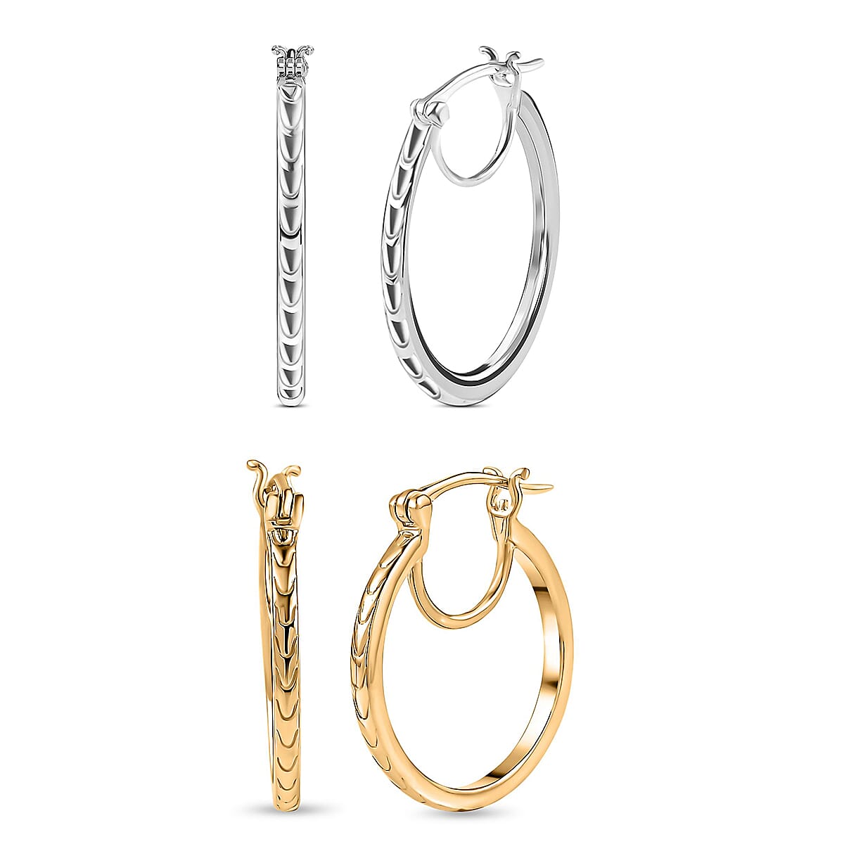 Set of 2 - Hoop Earrings in Sterling Silver and 18K Vermeil Yellow Gold Over Sterling Silver 221277443 0