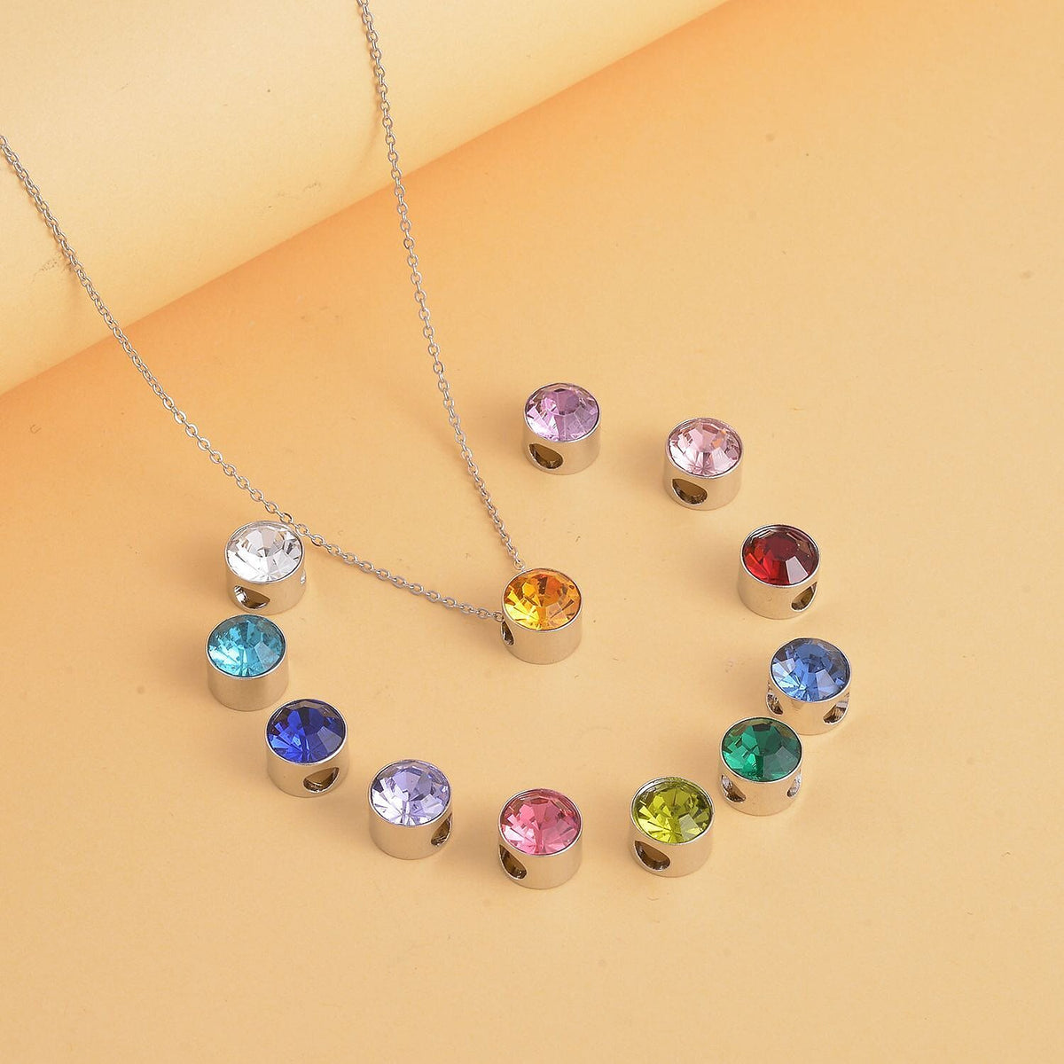 Everyday Look Set - 7 Multi Gemstone Stud Earrings in Sterling Silver &amp; 12 Multi Austrian Crystal Pendant with Chain in Mix Metal 221278828 1