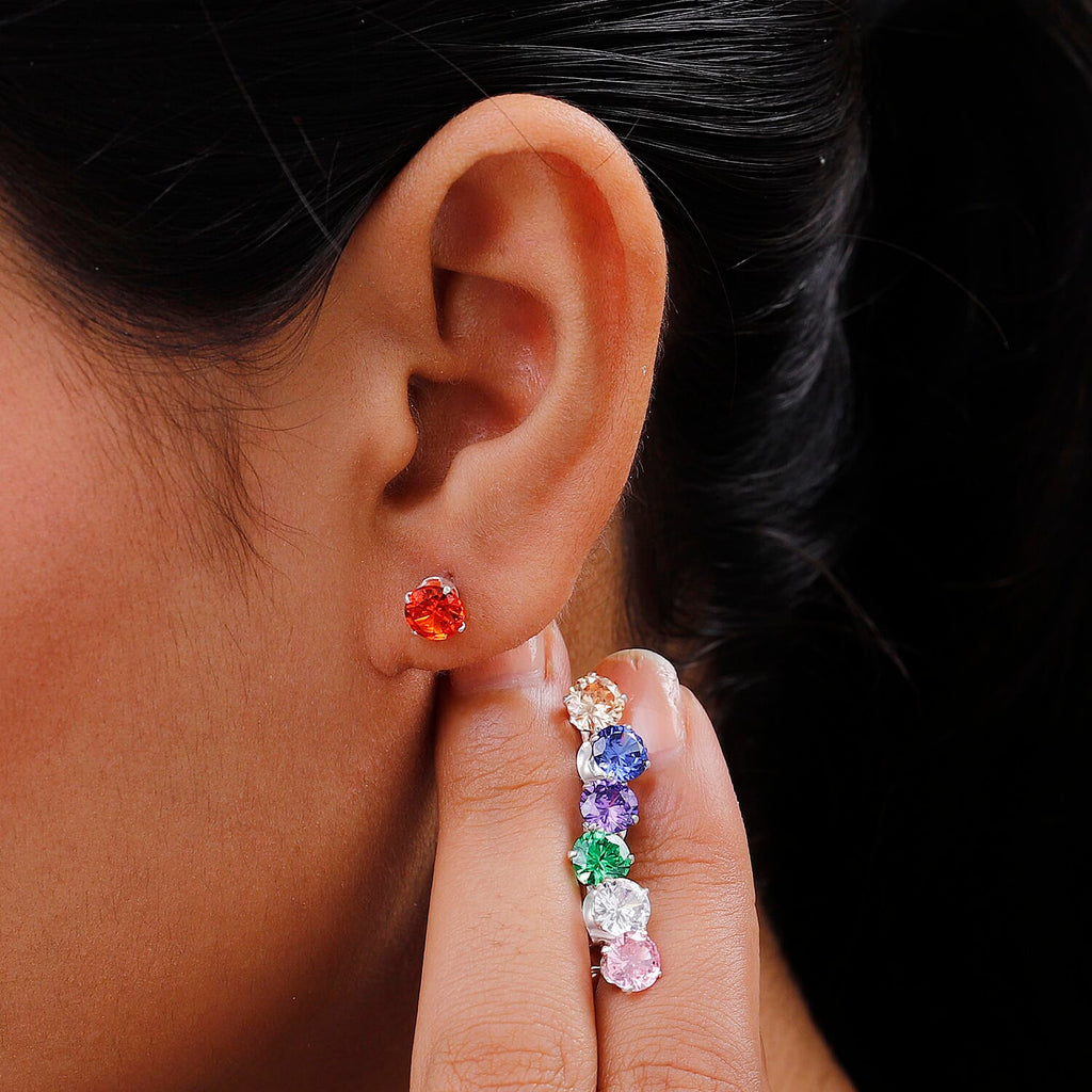 Everyday Look Set - 7 Multi Gemstone Stud Earrings in Sterling Silver & 12 Multi Austrian Crystal Pendant with Chain in Mix Metal