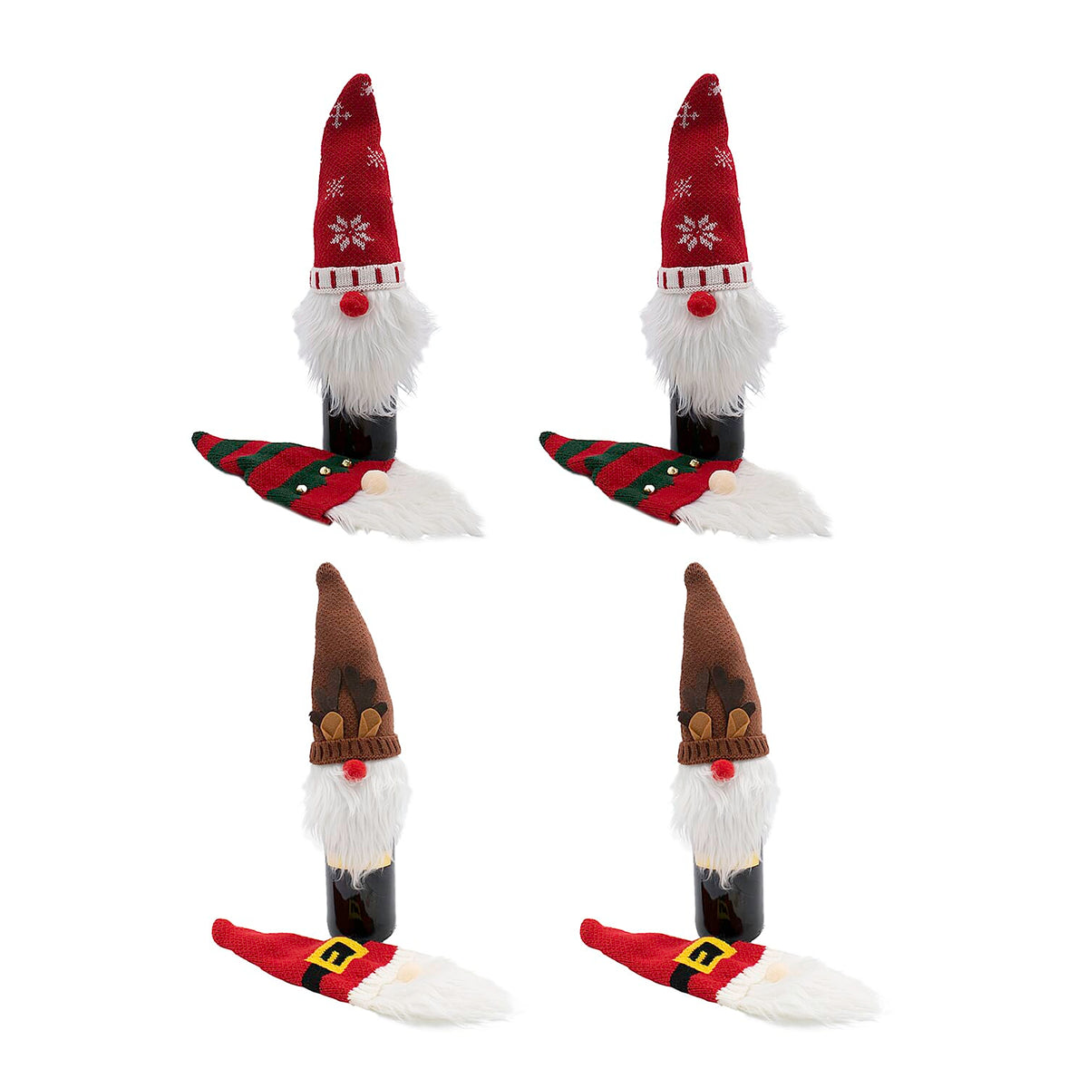 Christmas Decoration - Set of 8 Gnome Bottle Covers in Red, Brown, White &amp; Green (2 of each) 221279200 0