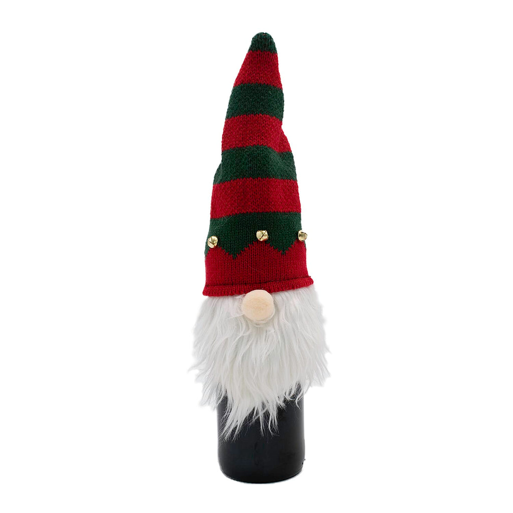 Christmas Decoration - Set of 8 Gnome Bottle Covers in Red, Brown, White & Green (2 of each)