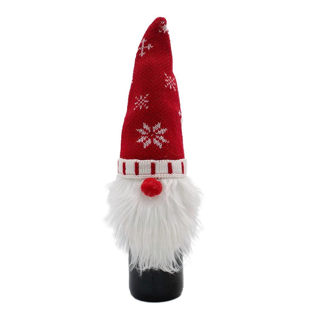 Christmas Decoration - Set of 8 Gnome Bottle Covers in Red, Brown, White & Green (2 of each)