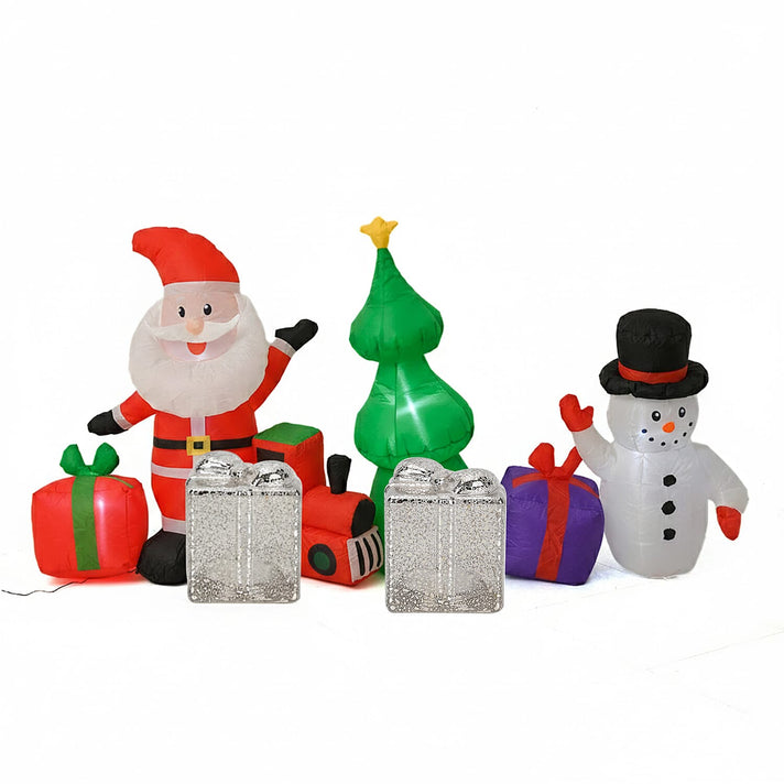 Christmas Decoration - Inflatable Outdoor Decoration with LED Lights - Santa Claus with Snowman (8 FT) &amp; 2 Lighted Glass Christmas Gift Boxes 221279429 1