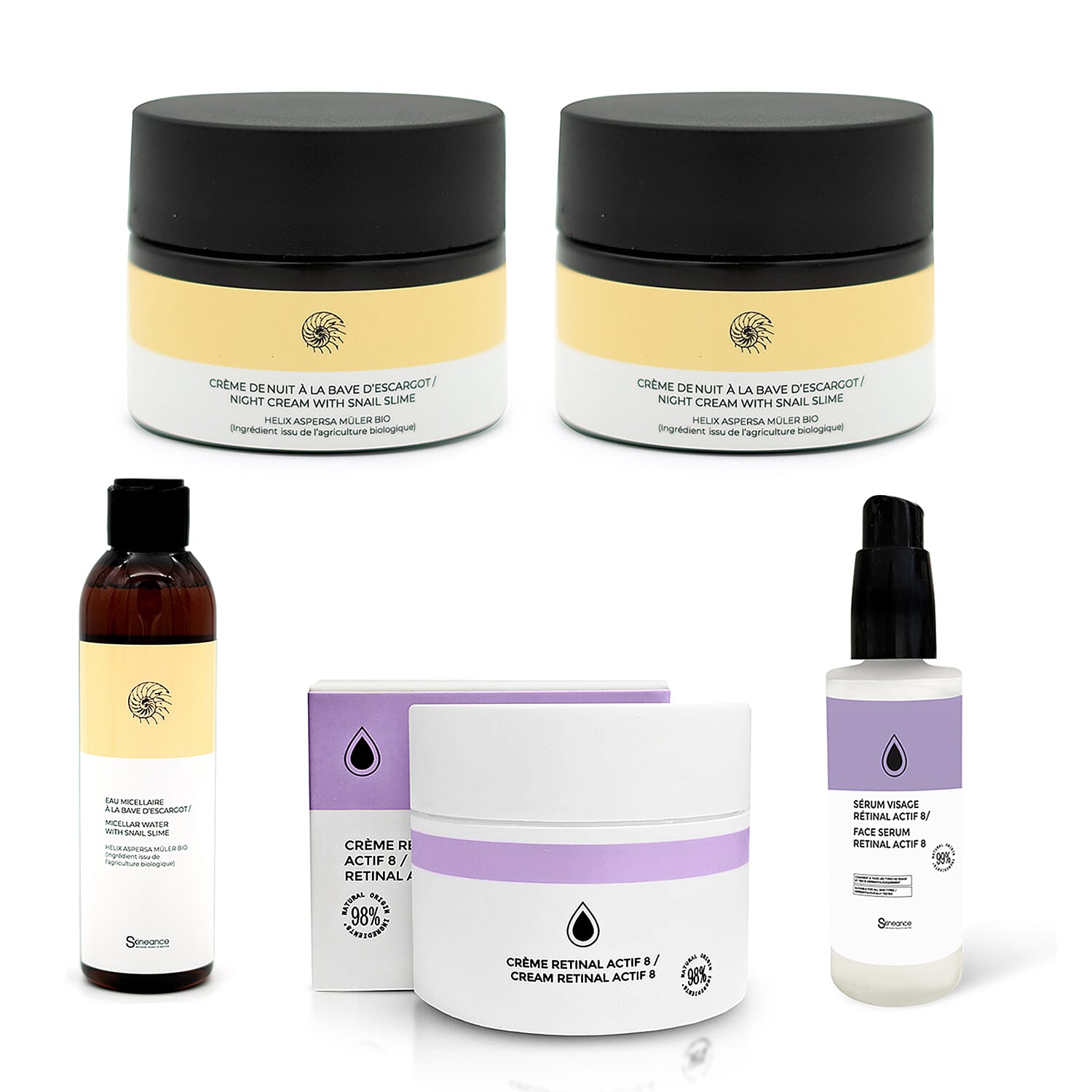 SKINEANCE Christmas Renewal Gift Set - Retinal Actif 8 Day Cream 50ml, Face Serum 30ml, Snail Slime Regenerating Day &amp; Night Creams 50ml each &amp; Micellar Water 200ml 221279660 0