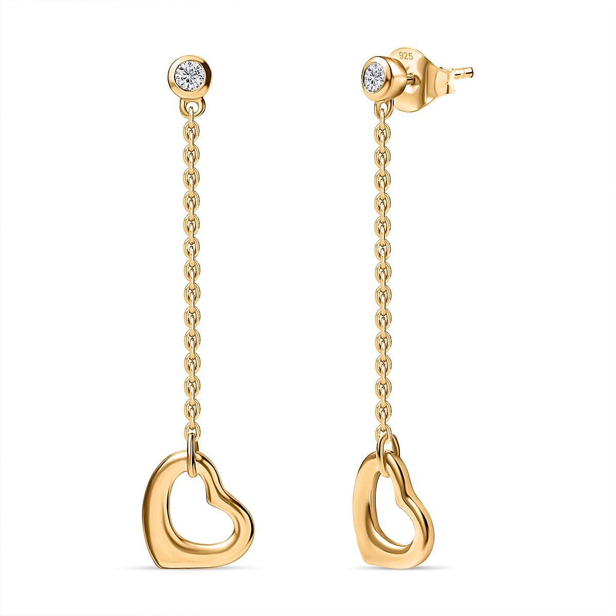 Luxuriant Golden Heart Christmas Gift Set - Lab Grown Diamond Solitaire Heart Pendant &amp; Drop Heart Earrings in 18K Vermeil Yellow Gold Plated Sterling Silver (SI G-H) 221281083 2