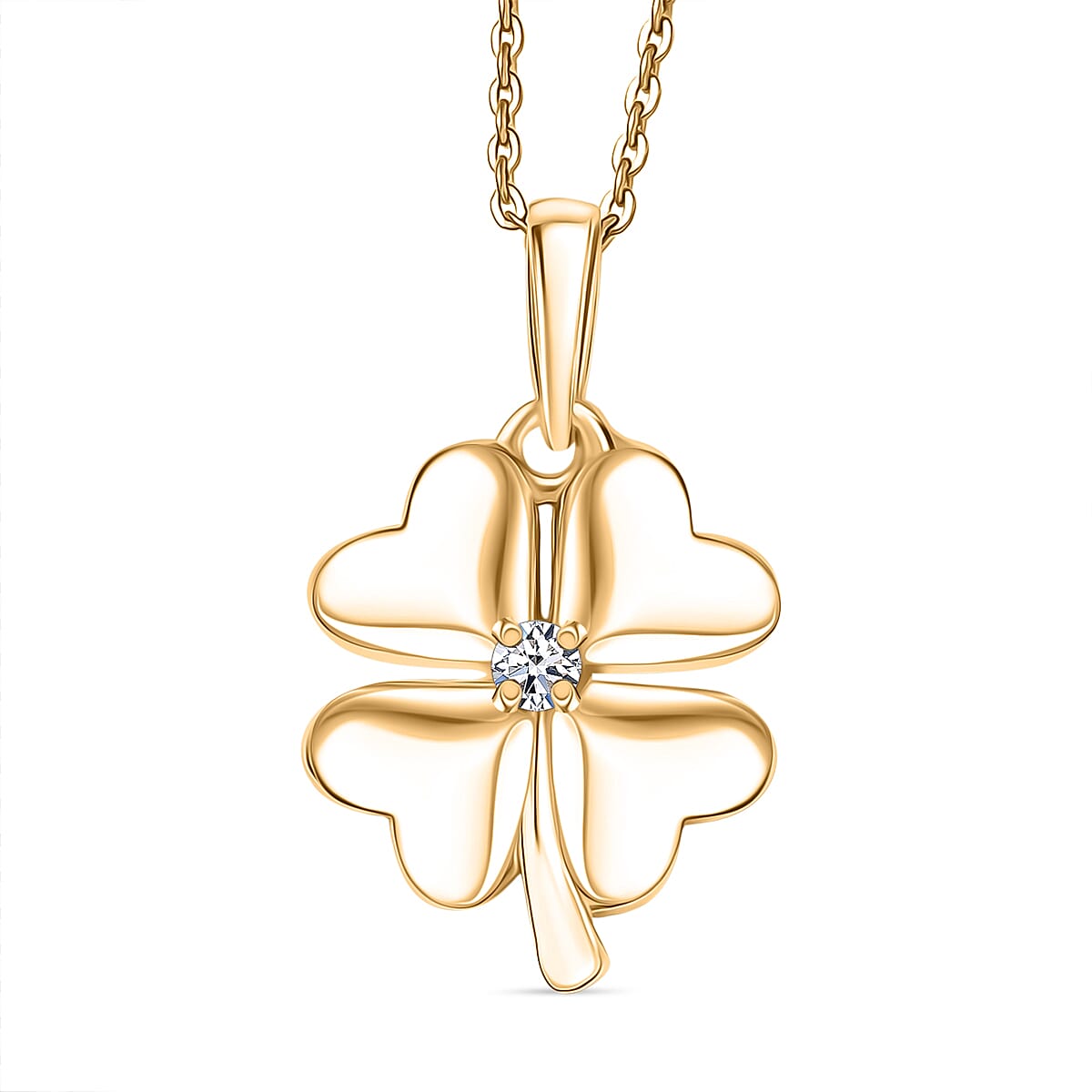 Luxuriant Gold Clover Christmas Gift - Lab Grown Diamond Solitaire Pendant with Chain (Size 20) &amp; Stud Push Back Earrings in 18K Vermeil Yellow Gold Plated Sterling Silver (SI-GH) 221281088 1