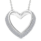 Luxuriant Gift of Timeless Love - Lab Grown Diamond Openable Heart Bangle 7.5 Inch & Heart Pendant with Chain (Size 18-2 Ext.) with Spring Ring Clasp in Rhodium Overlay Sterling Silver (SI-GH)