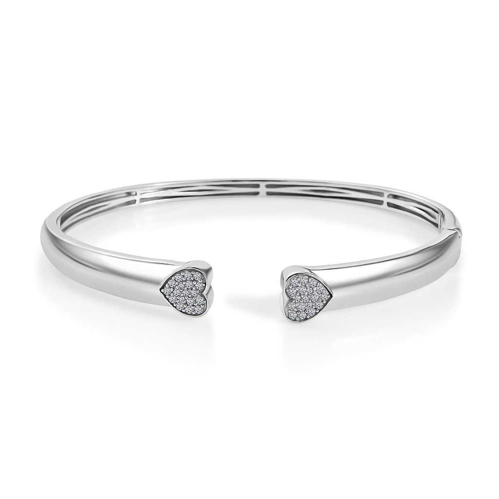 Luxuriant Gift of Timeless Love - Lab Grown Diamond Openable Heart Bangle 7.5 Inch & Heart Pendant with Chain (Size 18-2 Ext.) with Spring Ring Clasp in Rhodium Overlay Sterling Silver (SI-GH)