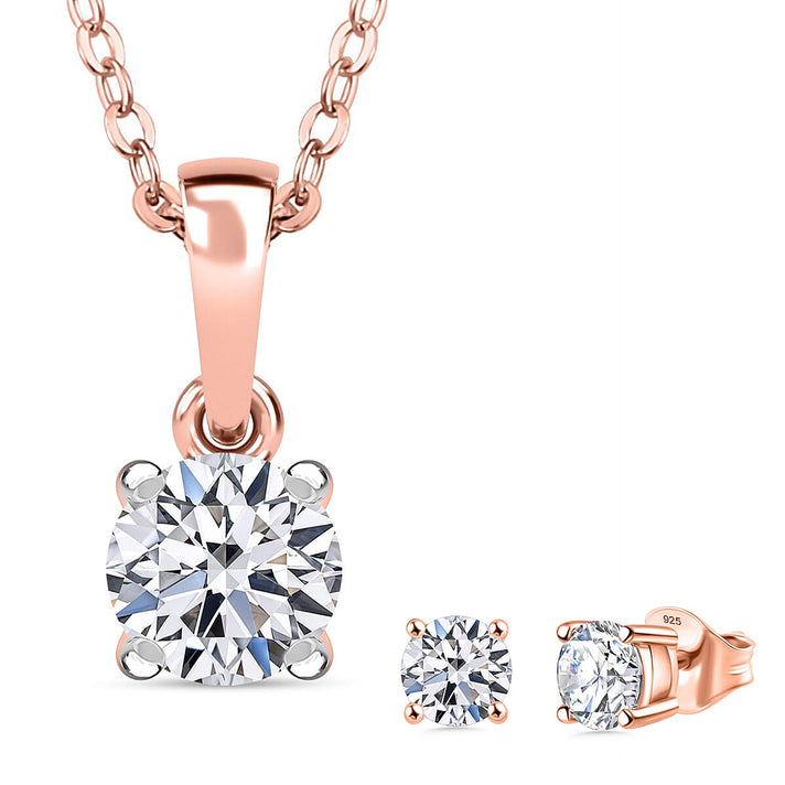 Luxuriant Radiant Rose Christmas Gift Set - Lab Grown Diamond Pendant with Chain (Size20) with Spring Ring Clasp &amp; Stud Push Back Earrings  in 18K Vermeil Rose Gold Plated Sterling Silver (SI G-H) 221281208 1