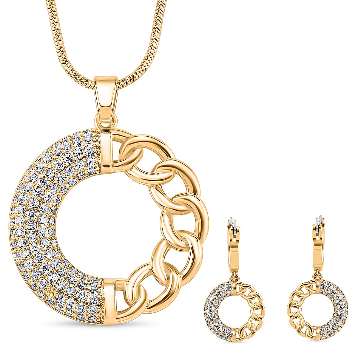 Crystal Curb Christmas Gift Set - White Cubic Zirconia Curb Pendant with Chain (Size 20 - 2 Ext) &amp; Earrings With Hoop Clasp 221281238 0