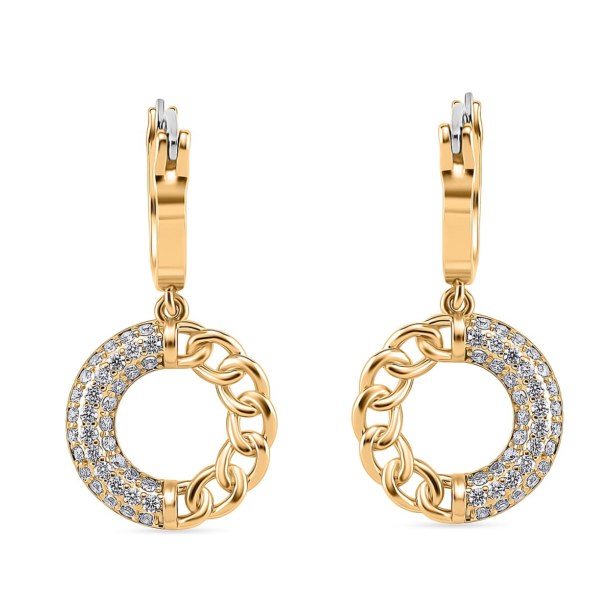 Crystal Curb Christmas Gift Set - White Cubic Zirconia Curb Pendant with Chain (Size 20 - 2 Ext) &amp; Earrings With Hoop Clasp 221281238 2