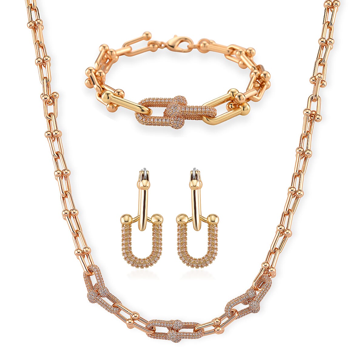 Links of Strength Holiday Gift Set - White Cubic Zirconia Industrial Bracelet (Size 9), Necklace (Size 20) &amp; Earrings with Clasp 221281239 0
