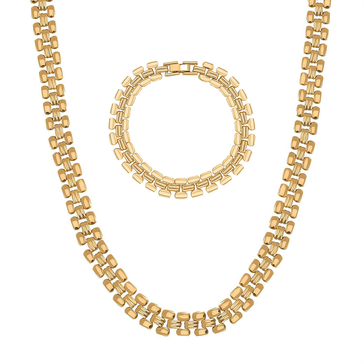 Golden Links Christmas Gift Set - Panther Link Necklace (Size 19.75) &amp; Bracelet (Size 7.5) in Yellow Colour Tone 221281387 0