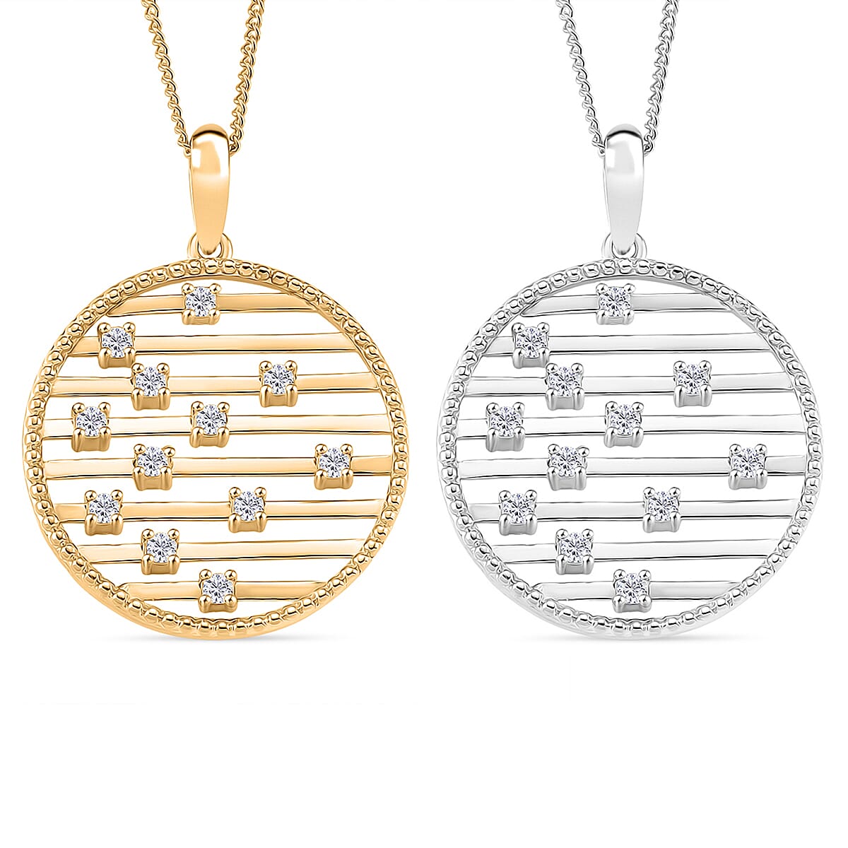 Set of 2 - Moissanite Pendant with Chain (Size 18) in Rhodium Overlay &amp; Yellow Gold Plated Sterling Silver 221281622 0