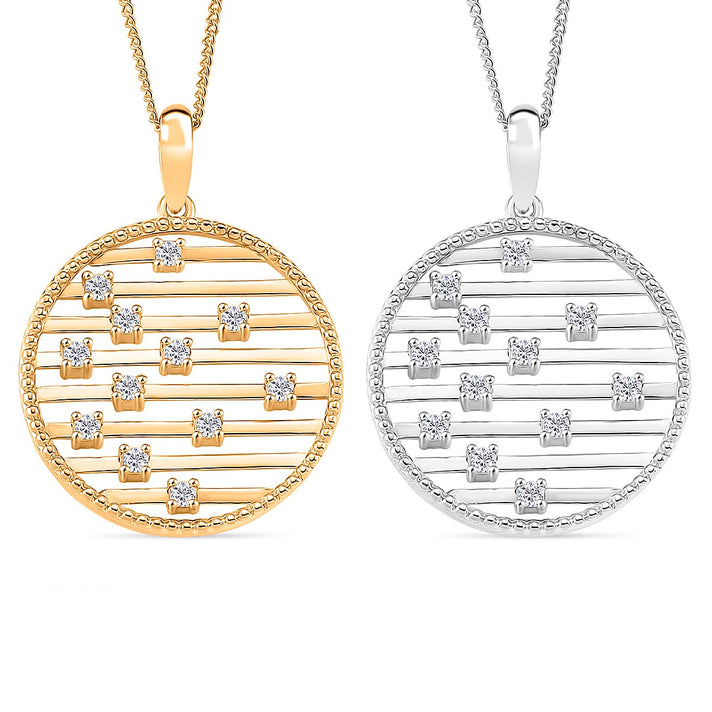 Set of 2 - Moissanite Pendant with Chain (Size 18) in Rhodium Overlay &amp; Yellow Gold Plated Sterling Silver 221281622 1