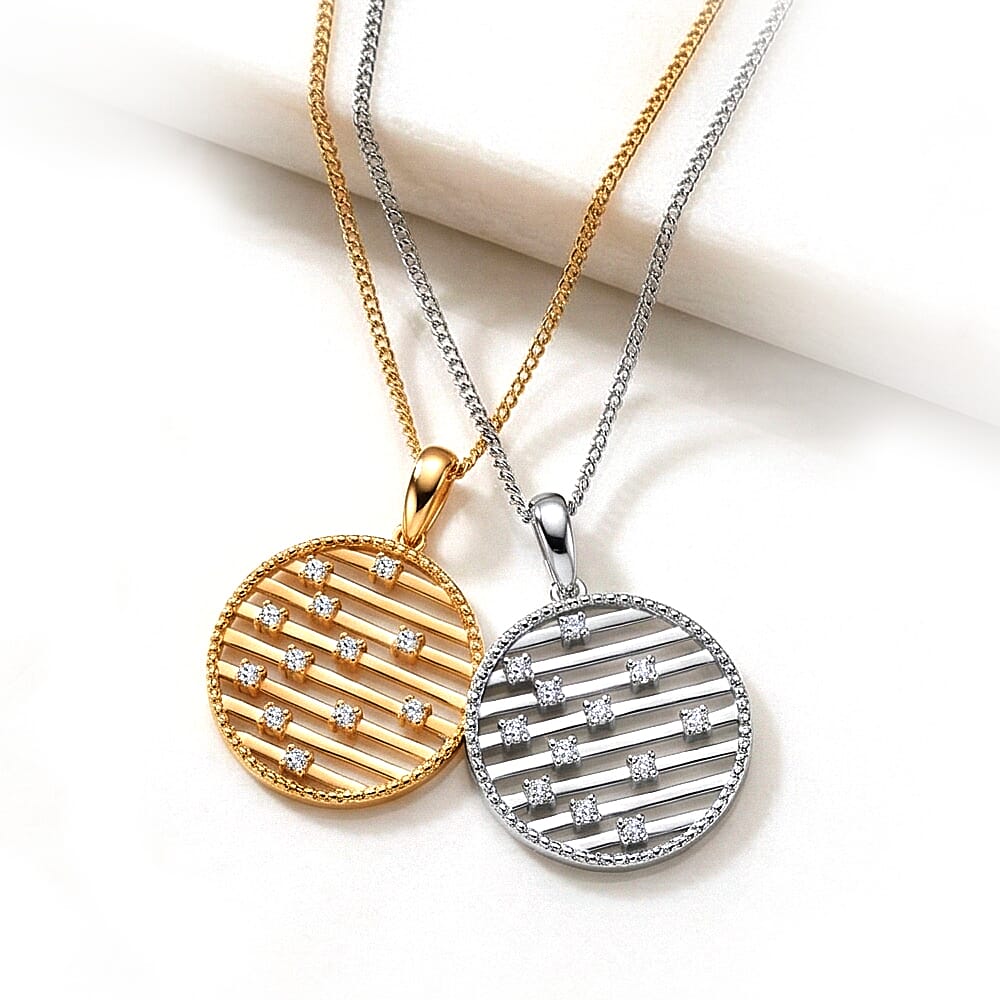 Set of 2 - Moissanite Pendant with Chain (Size 18) in Rhodium Overlay &amp; Yellow Gold Plated Sterling Silver 221281622 3