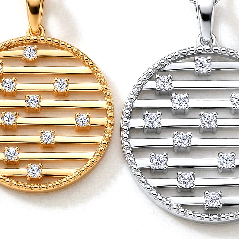 Set of 2 - Moissanite Pendant with Chain (Size 18) in Rhodium Overlay &amp; Yellow Gold Plated Sterling Silver 221281622 4
