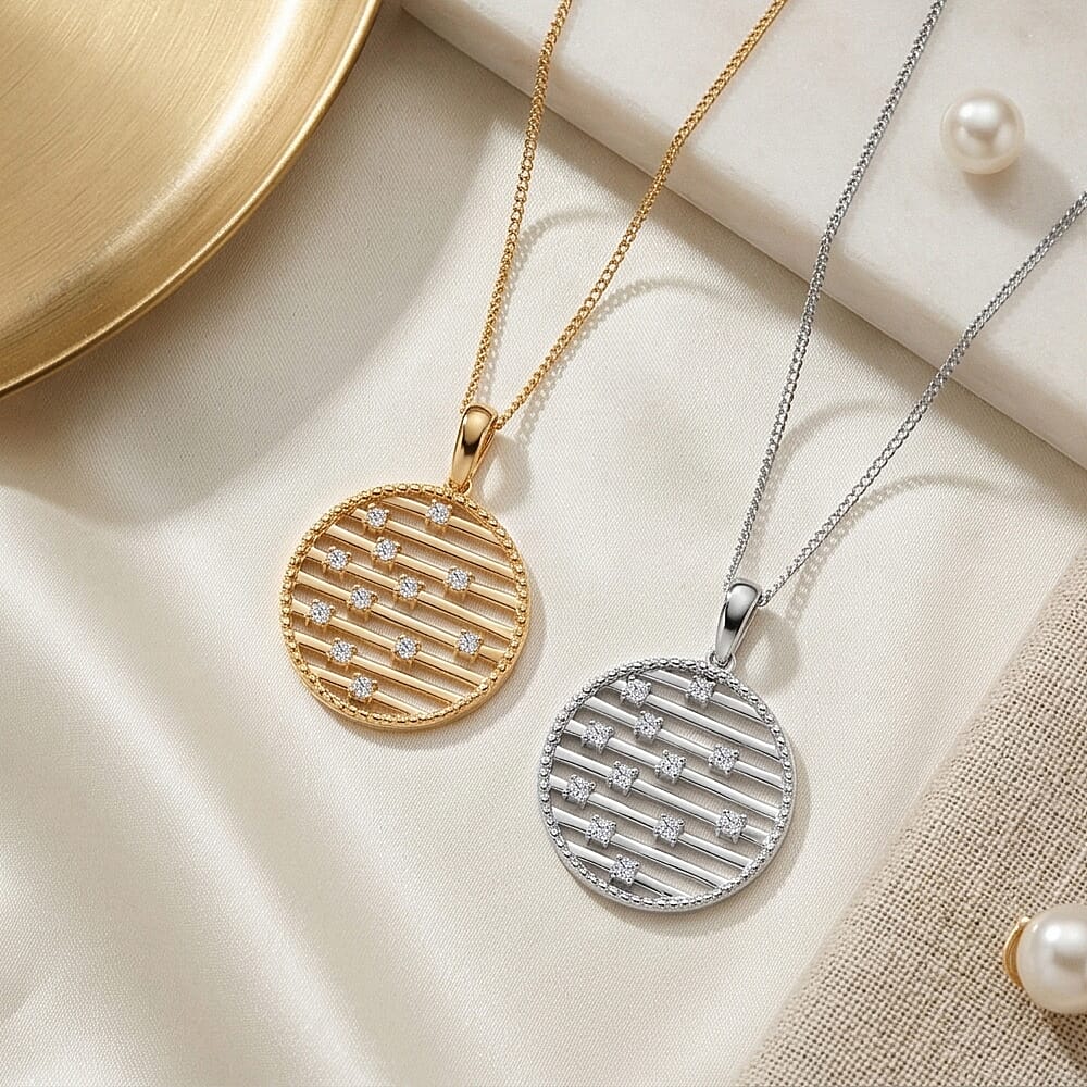 Set of 2 - Moissanite Pendant with Chain (Size 18) in Rhodium Overlay &amp; Yellow Gold Plated Sterling Silver 221281622 5