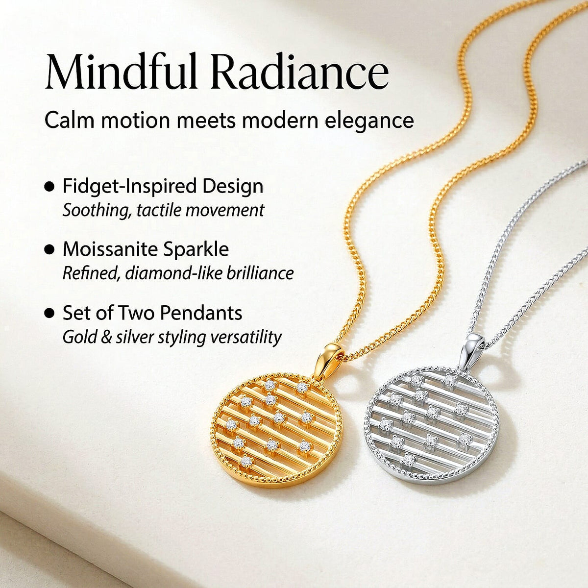 Set of 2 - Moissanite Pendant with Chain (Size 18) in Rhodium Overlay &amp; Yellow Gold Plated Sterling Silver 221281622 6