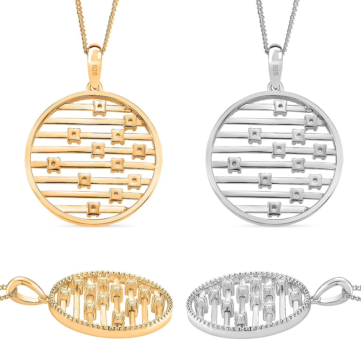 Set of 2 - Moissanite Pendant with Chain (Size 18) in Rhodium Overlay &amp; Yellow Gold Plated Sterling Silver 221281622 7