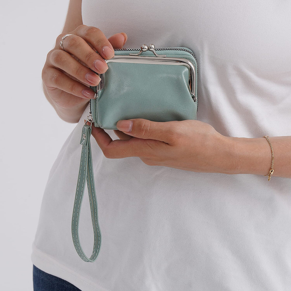 Pretty in Green Holiday Gift Set - Leatherette Textured Crossbody Handbag with Scarf Accent &amp; Adjustable Strap and 2-in-1 Wristlet RFID Classic Kiss-Lock Wallet 221285215 4