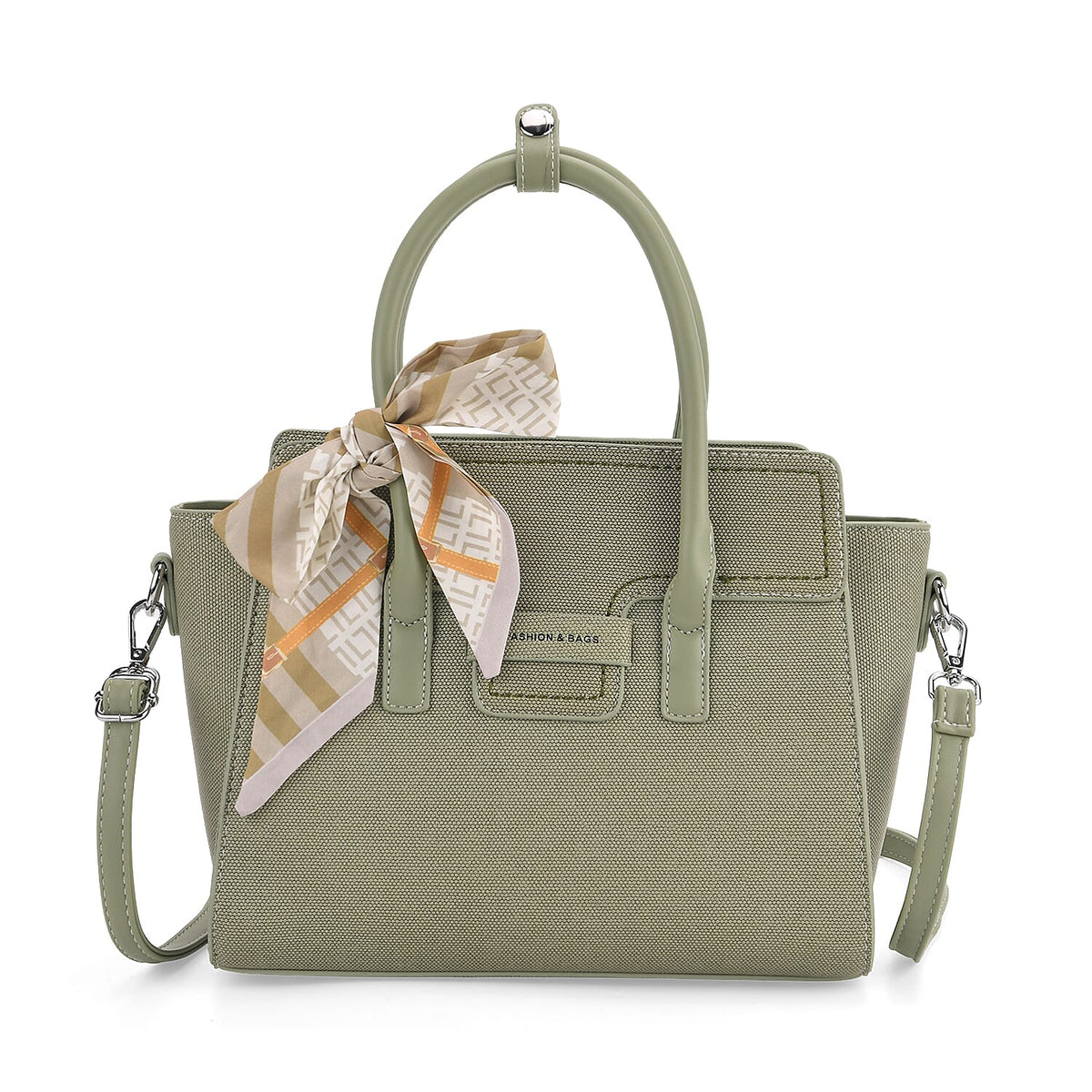 Pretty in Green Holiday Gift Set - Leatherette Textured Crossbody Handbag with Scarf Accent &amp; Adjustable Strap and 2-in-1 Wristlet RFID Classic Kiss-Lock Wallet 221285215 5