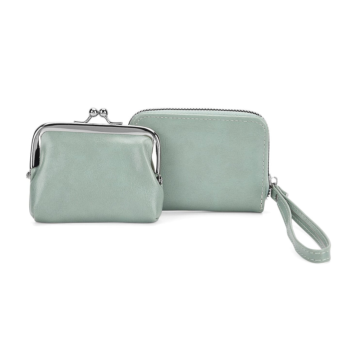 Pretty in Green Holiday Gift Set - Leatherette Textured Crossbody Handbag with Scarf Accent &amp; Adjustable Strap and 2-in-1 Wristlet RFID Classic Kiss-Lock Wallet 221285215 6