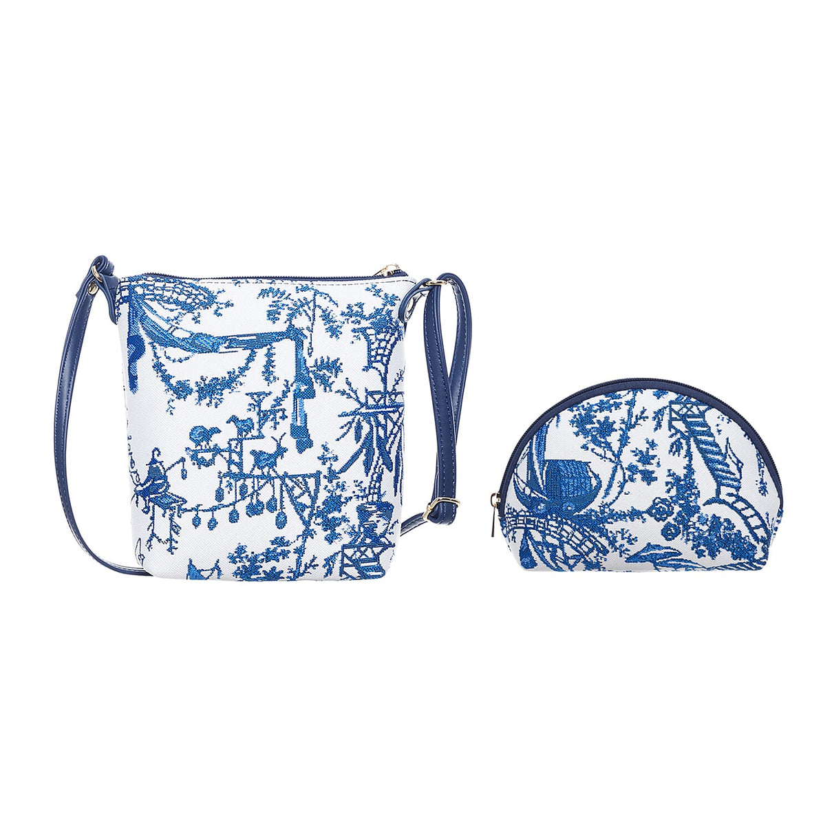 Signare Tapestry Christmas Gift Duo - Designer Inspired Chinoiserie Sling Bag Zip Coin Purse with Chinoserie Cosmetic Bag 221285222 0