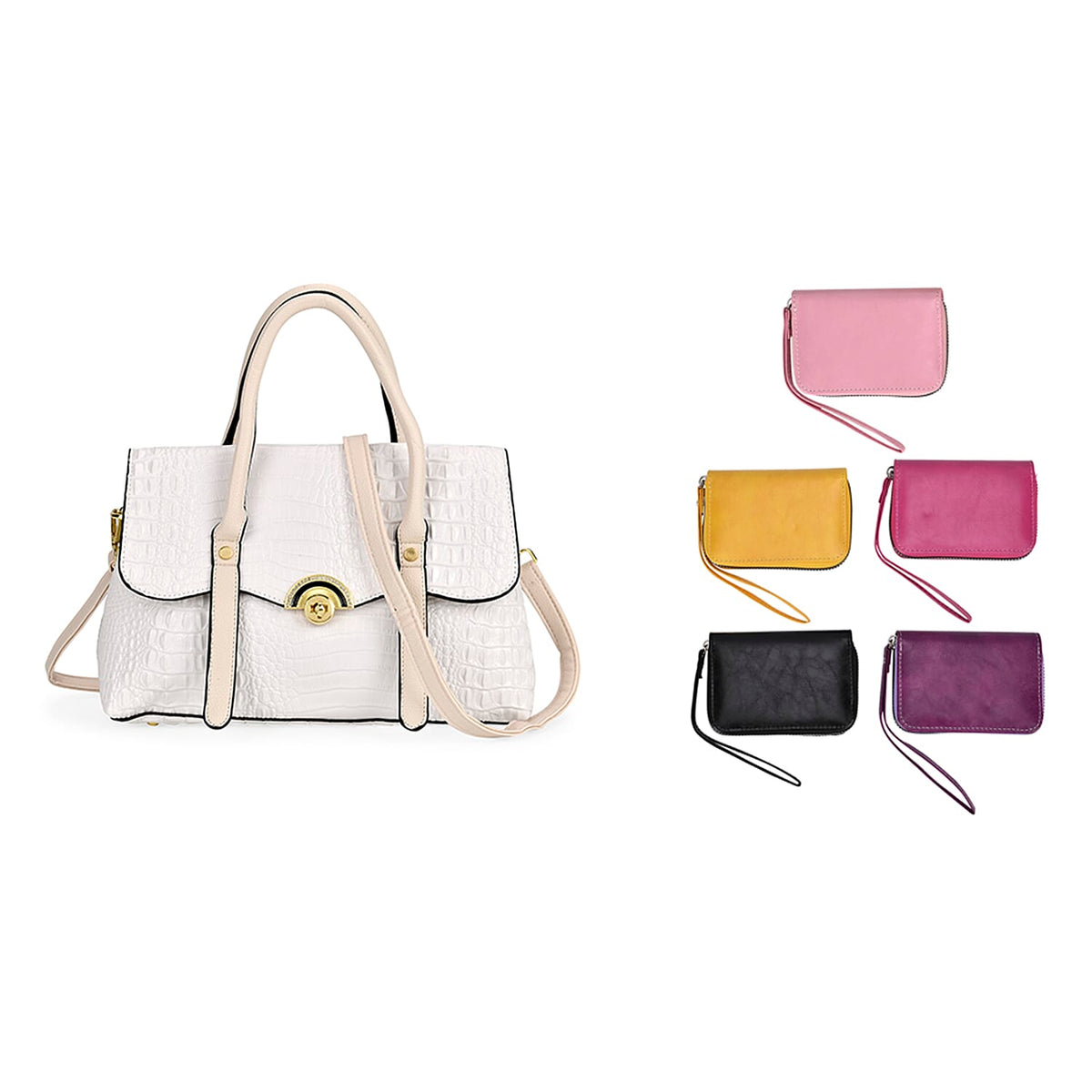Textured Luxe Gift Set - Off White Leatherette Snakeskin Embossed Crossbody Bag and 5 Card Holders with Wrist Strap 221285230 0