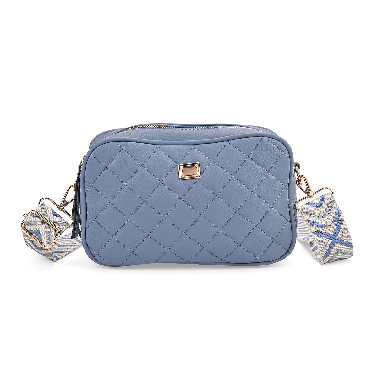 Blue Whisper Holiday Gift Set - Stylish Quilted Crossbody Bag with Patterned Strap and La Marey Elegant Irregular Pattern Satin Scarf (180x80cm) 221285297 2