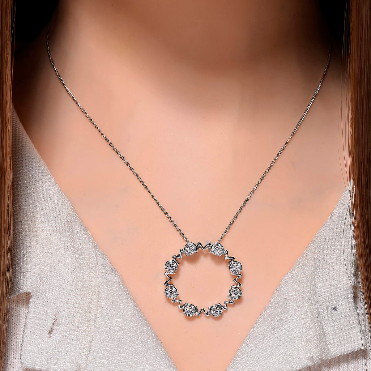 Set of 3 - RADIANTA GRA Certified Moissanite Pendants with Chains (Size 18) in Rhodium Overlay Sterling Silver 221288514 1