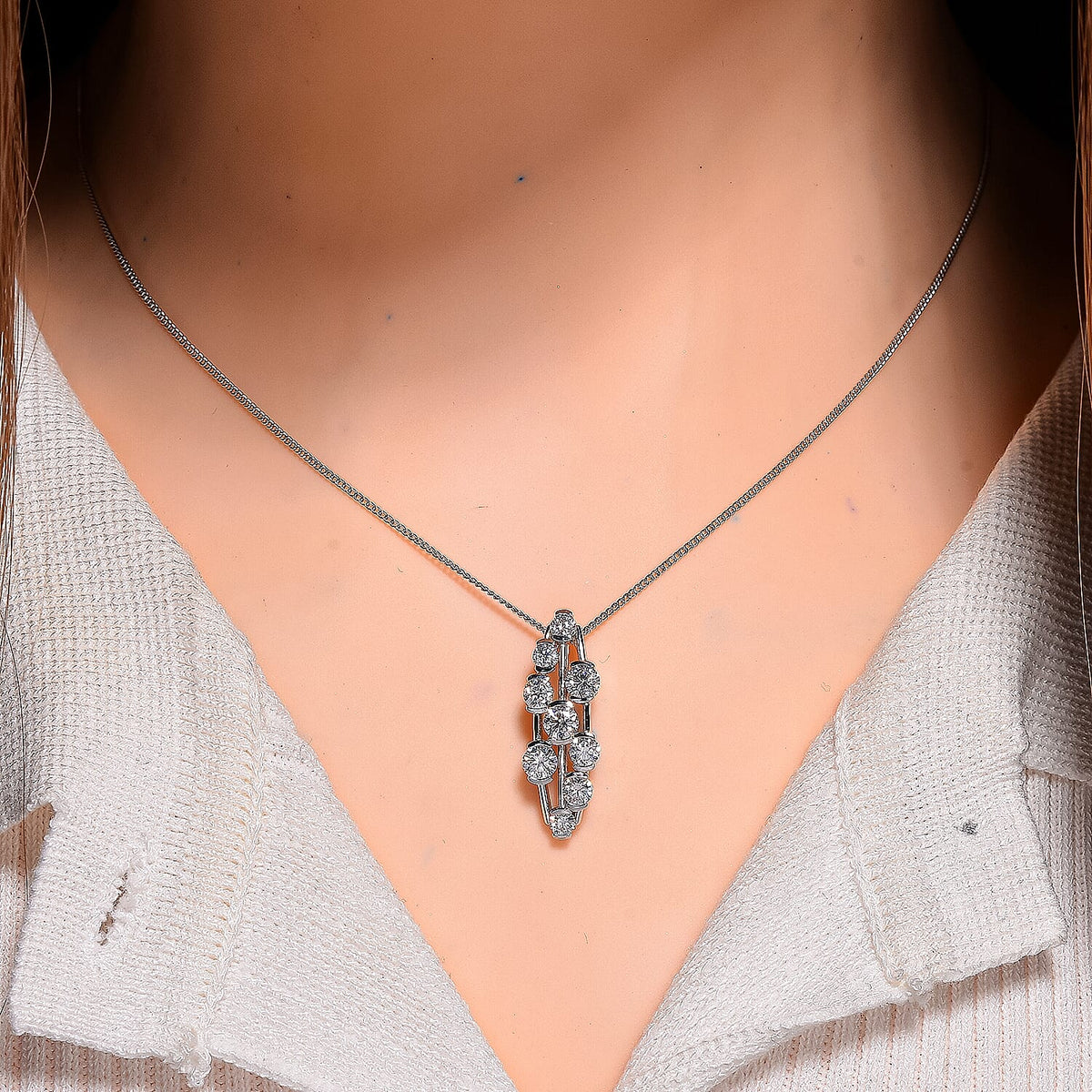 Set of 3 - RADIANTA GRA Certified Moissanite Pendants with Chains (Size 18) in Rhodium Overlay Sterling Silver 221288514 3