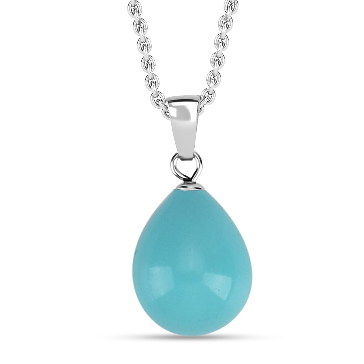 Set of Sleeping Beauty Color Shell Pearl Pendant with Chain (Size 20) &amp; Blue Shell Pearl Drop Earring in Silber Tone 221296075 1