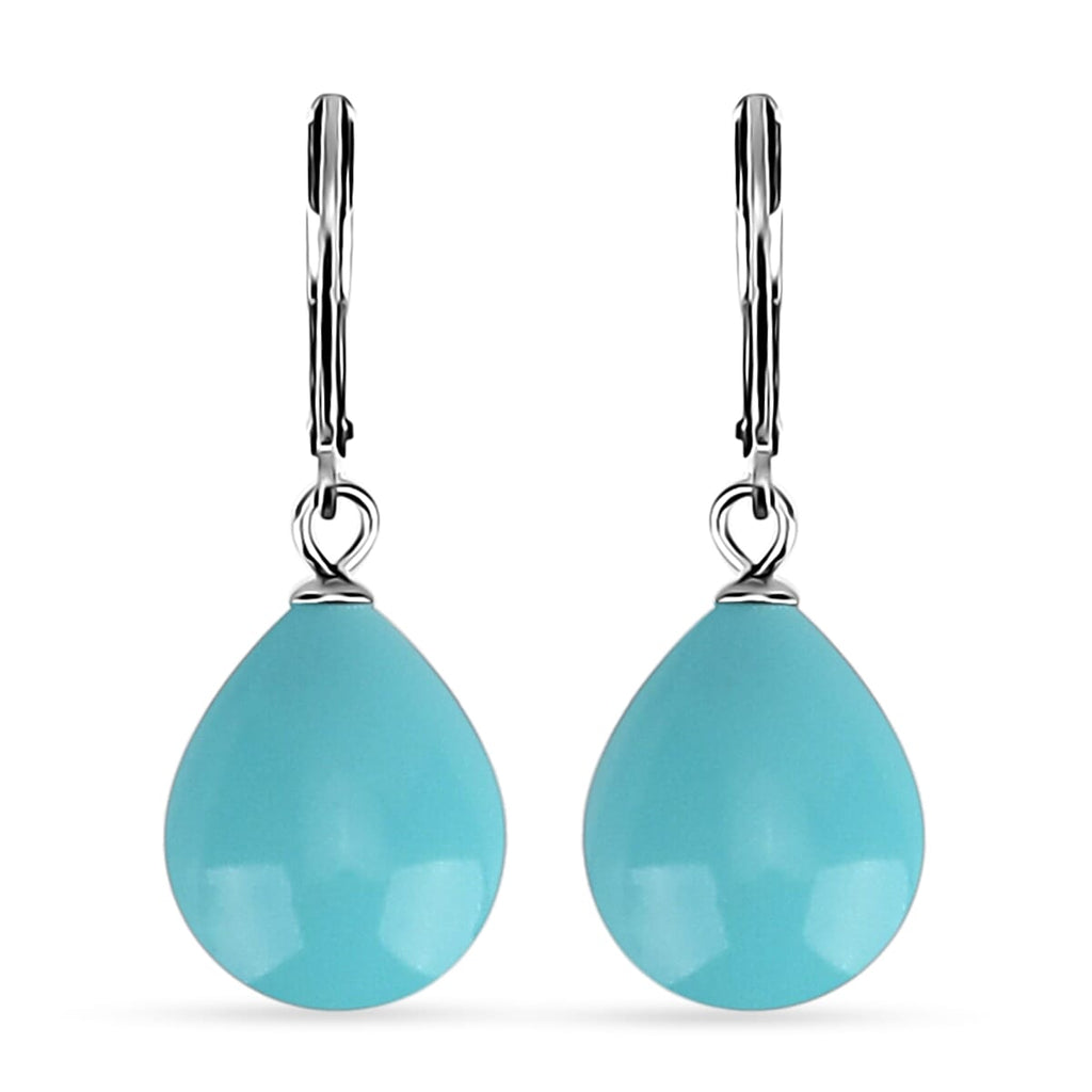 Set of Sleeping Beauty Color Shell Pearl Pendant with Chain (Size 20) & Blue Shell Pearl Drop Earring in Silber Tone