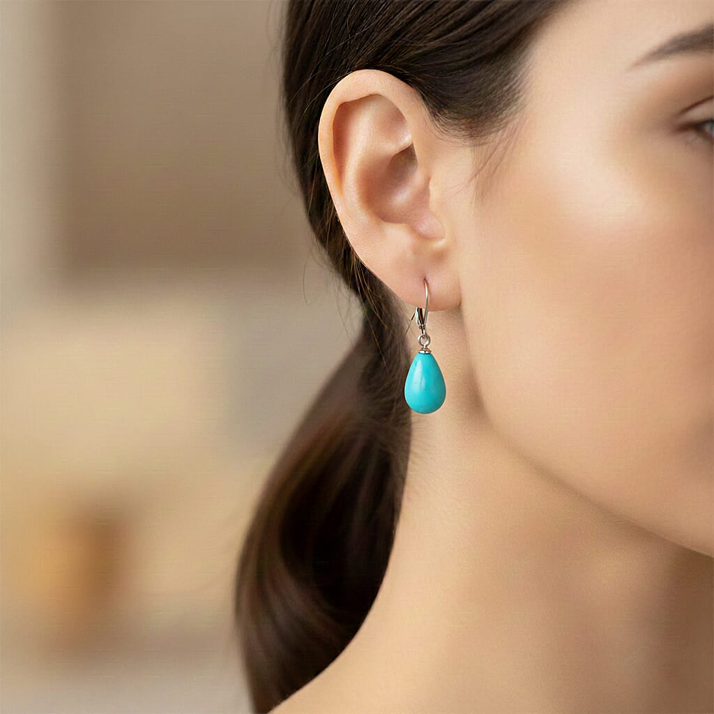Set of Sleeping Beauty Color Shell Pearl Pendant with Chain (Size 20) &amp; Blue Shell Pearl Drop Earring in Silber Tone 221296075 4