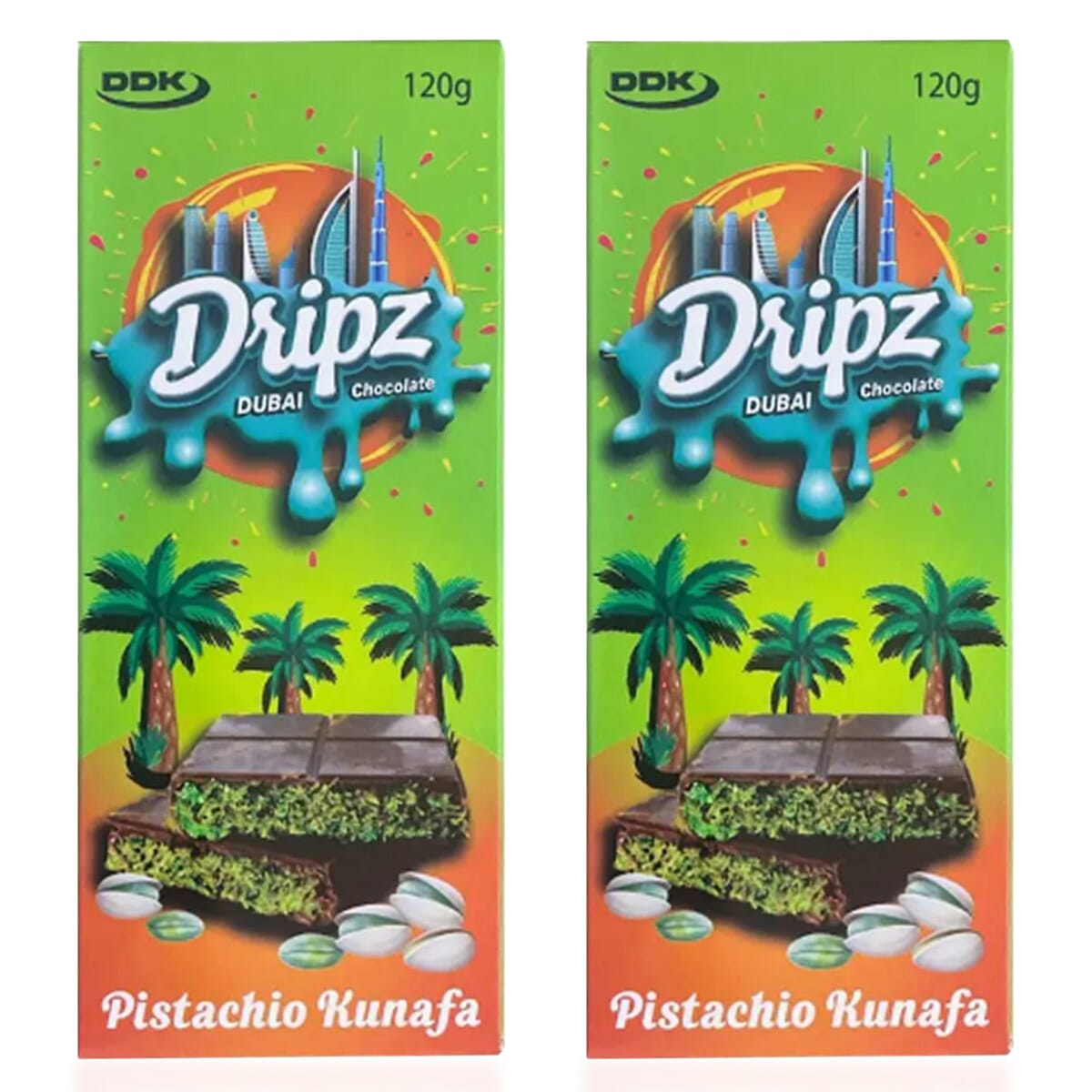 Set of 2- Dripz Dubai Pistachio Kunafa Chocolate (120g) 221296299 0