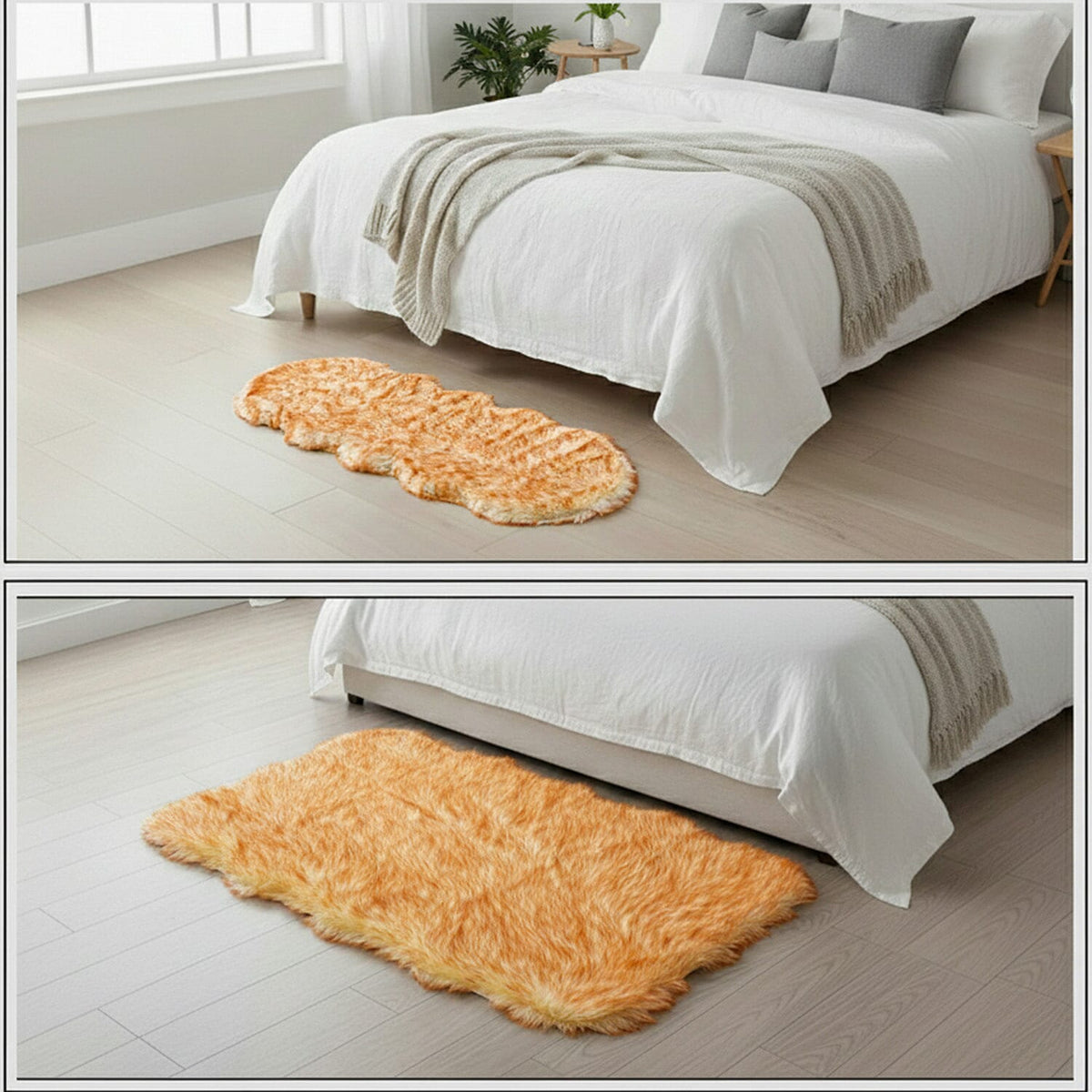 LIVMORE Luxury Collection-Tip-Dyed Faux Fur Rug with Foam Base (180 x 60 cm) - Brown &amp; Beige 221296989 0