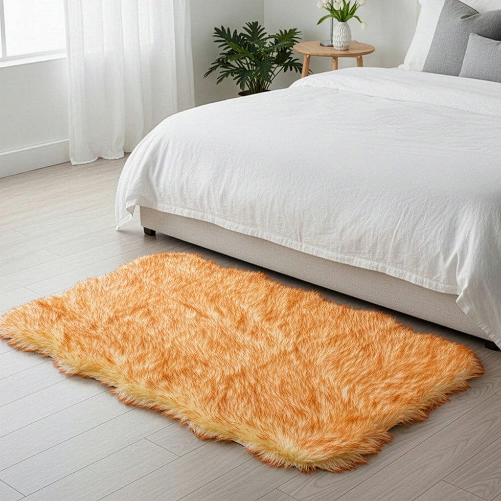 LIVMORE Luxury Collection-Tip-Dyed Faux Fur Rug with Foam Base (180 x 60 cm) - Brown & Beige
