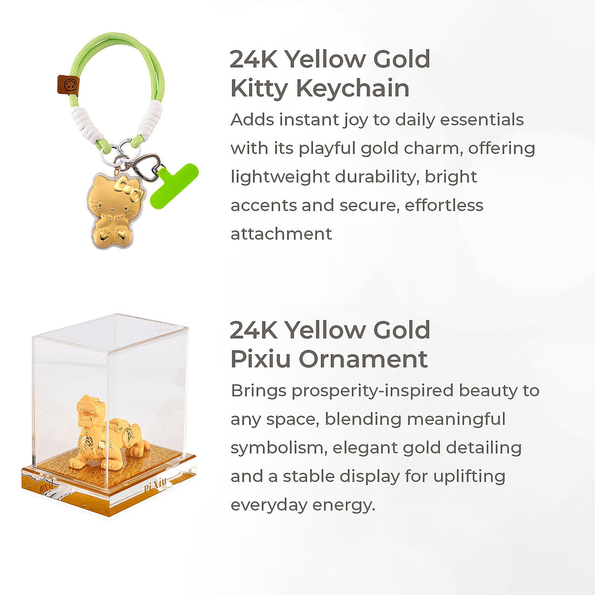 Radiant Fortune Gift Set of 5 (Including 24K Gold Kitty Keychain, Pixiu Ornament, Moissanite Earrings, Gold Overlay Silver Singapore Chain &amp; Magnetic Lock) 221297865 2