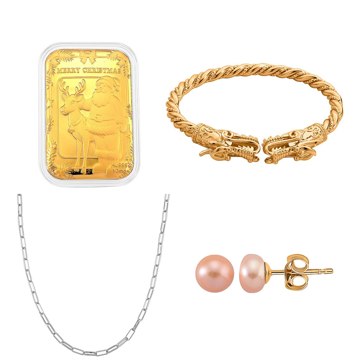 Complete Sparkle Gift Set Featuring 24K Gold Collectable, Pixiu Charm Bangle, Paper Link Necklace, Freshwater Pearl Earrings and Tanzanite â€œBorn From Lightningâ€ Book 221297892 0