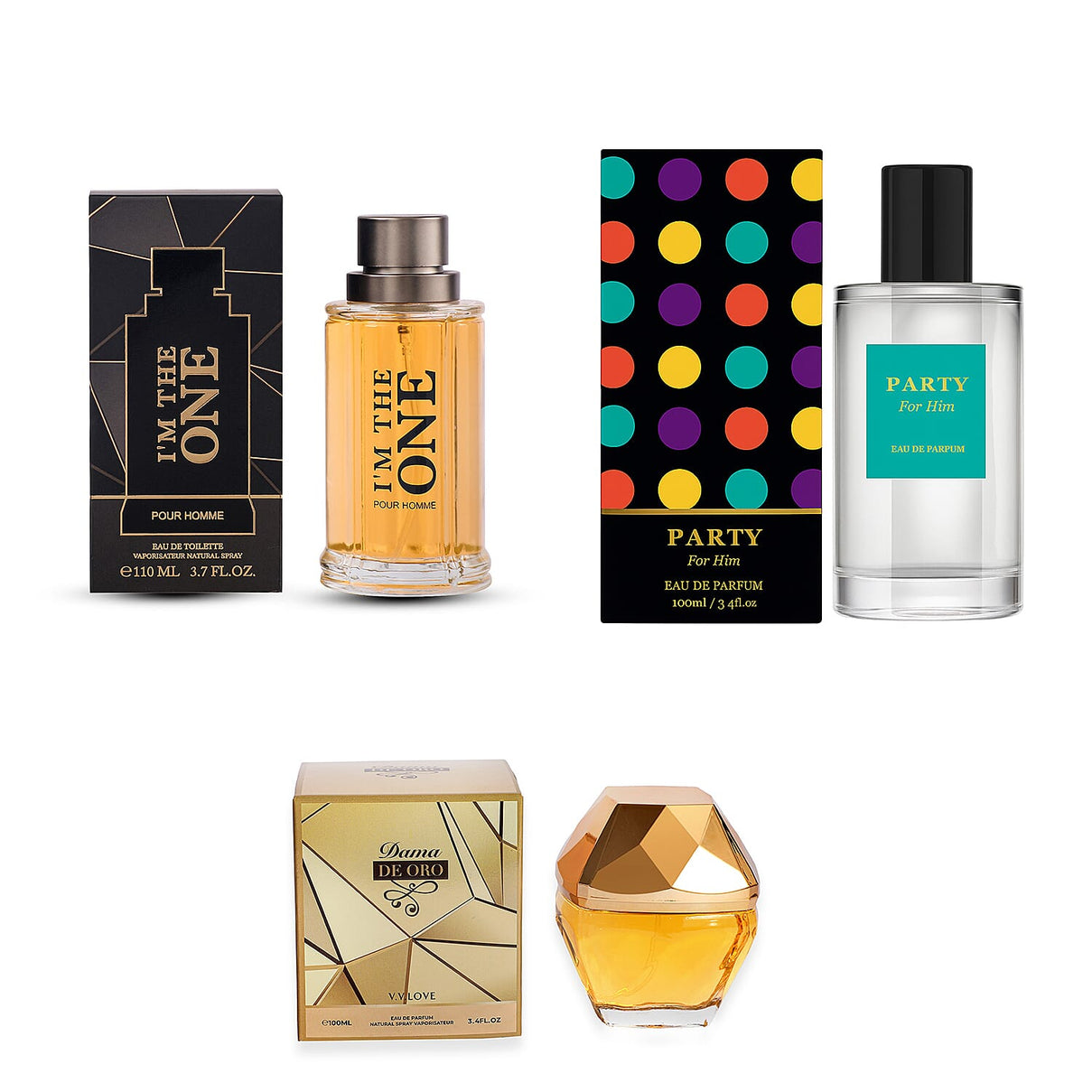 Set of 3 Laurelle Fragrances - Laurelle V.V. Love Dama DE ORO EDP - 100ml, Laurelle PARTY EDP - 100ml, Laurelle I'M The One EDT - 100ml 221297894 0