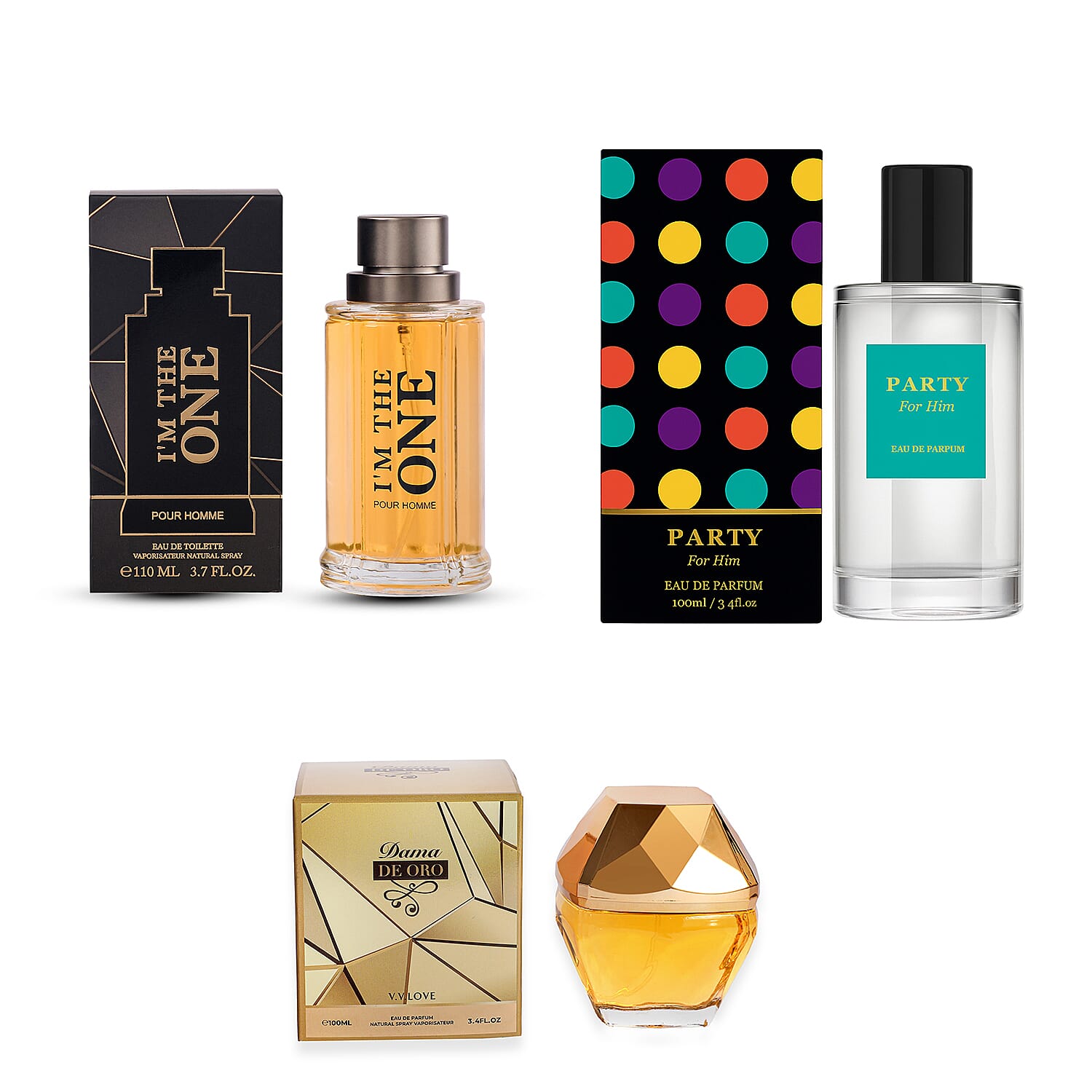 Set of 3 Laurelle Fragrances - Laurelle V.V. Love Dama DE ORO EDP - 100ml, Laurelle PARTY EDP - 100ml, Laurelle I'M The One EDT - 100ml 221297894 0
