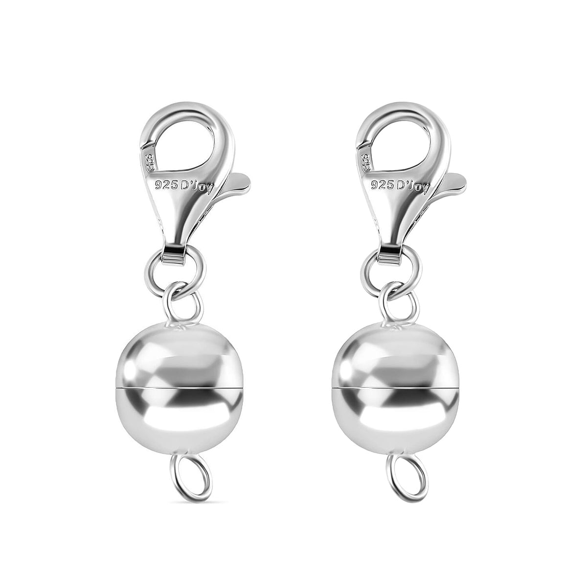 Set of 2 - Round Shape Magnetic Lock with Lobster Clasp in Rhodium Overlay Sterling Silver 221297904 0