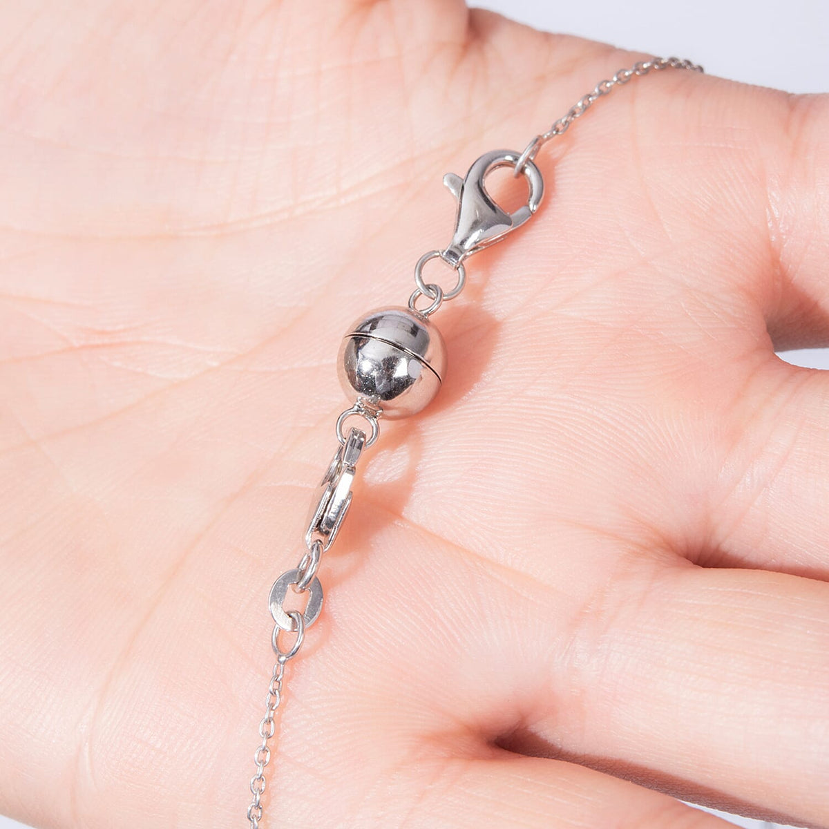 Set of 2 - Round Shape Magnetic Lock with Lobster Clasp in Rhodium Overlay Sterling Silver 221297904 2