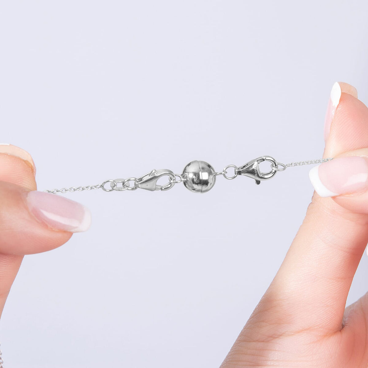 Set of 2 - Round Shape Magnetic Lock with Lobster Clasp in Rhodium Overlay Sterling Silver 221297904 3