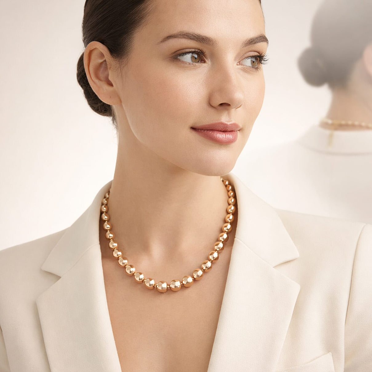 Glamour and Glitz Jewellery Set - Moissanite Yellow O-lay Studs, Industrial Link Yellow Overlay Necklace and Bracelet, Floral Harmany Bangle, South Sea Color Golden Shell Pearl Necklace and Pendant 221297919 2