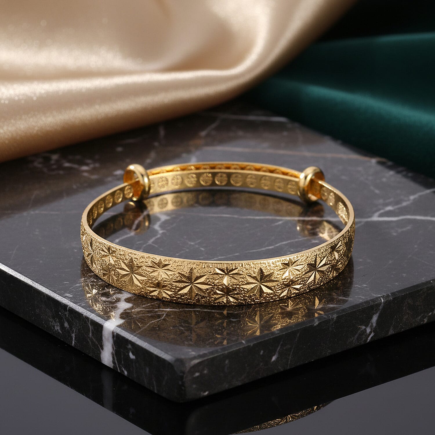 Glamour and Glitz Jewellery Set - Moissanite Yellow O-lay Studs, Industrial Link Yellow Overlay Necklace and Bracelet, Floral Harmany Bangle, South Sea Color Golden Shell Pearl Necklace and Pendant 221297919 3