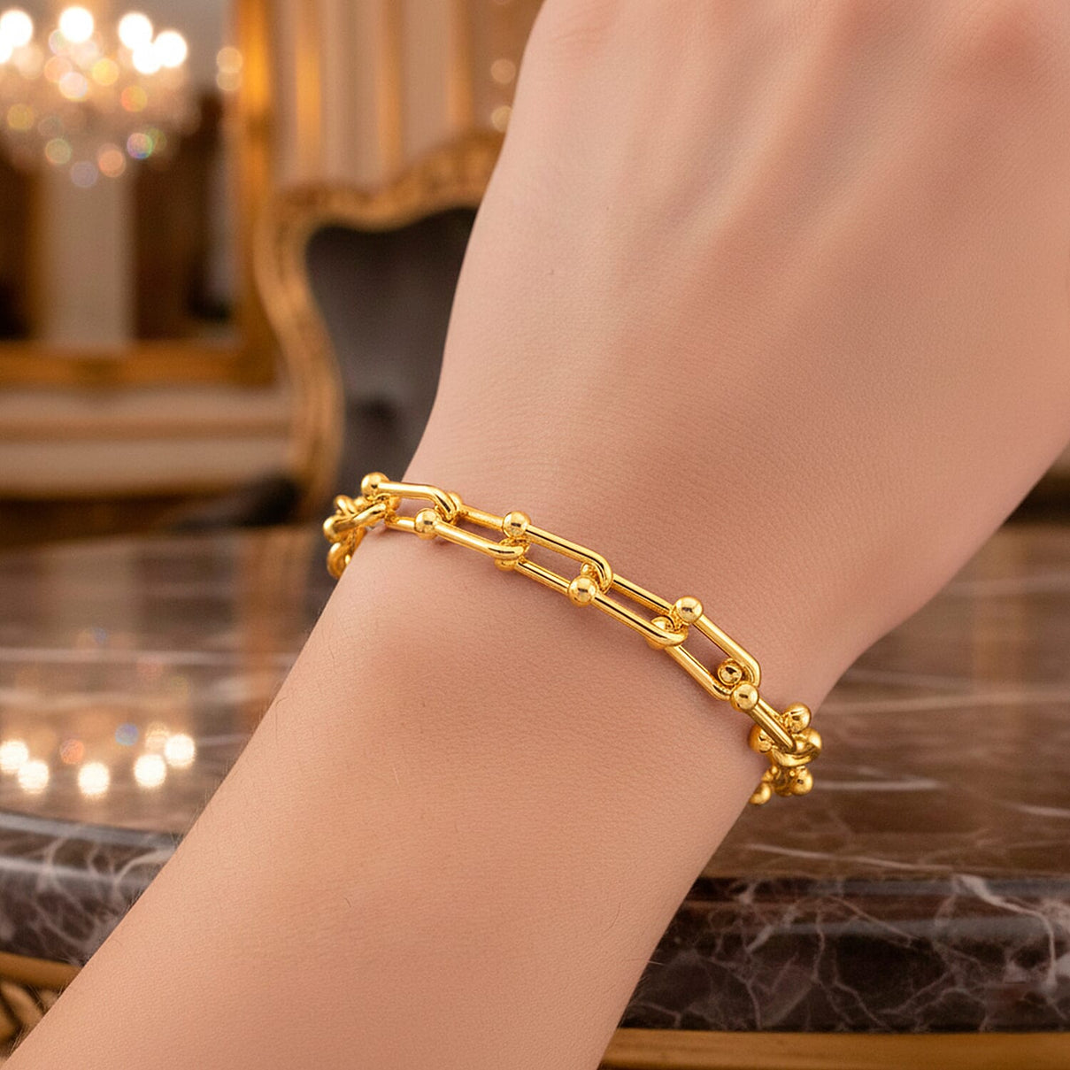 Glamour and Glitz Jewellery Set - Moissanite Yellow O-lay Studs, Industrial Link Yellow Overlay Necklace and Bracelet, Floral Harmany Bangle, South Sea Color Golden Shell Pearl Necklace and Pendant 221297919 6